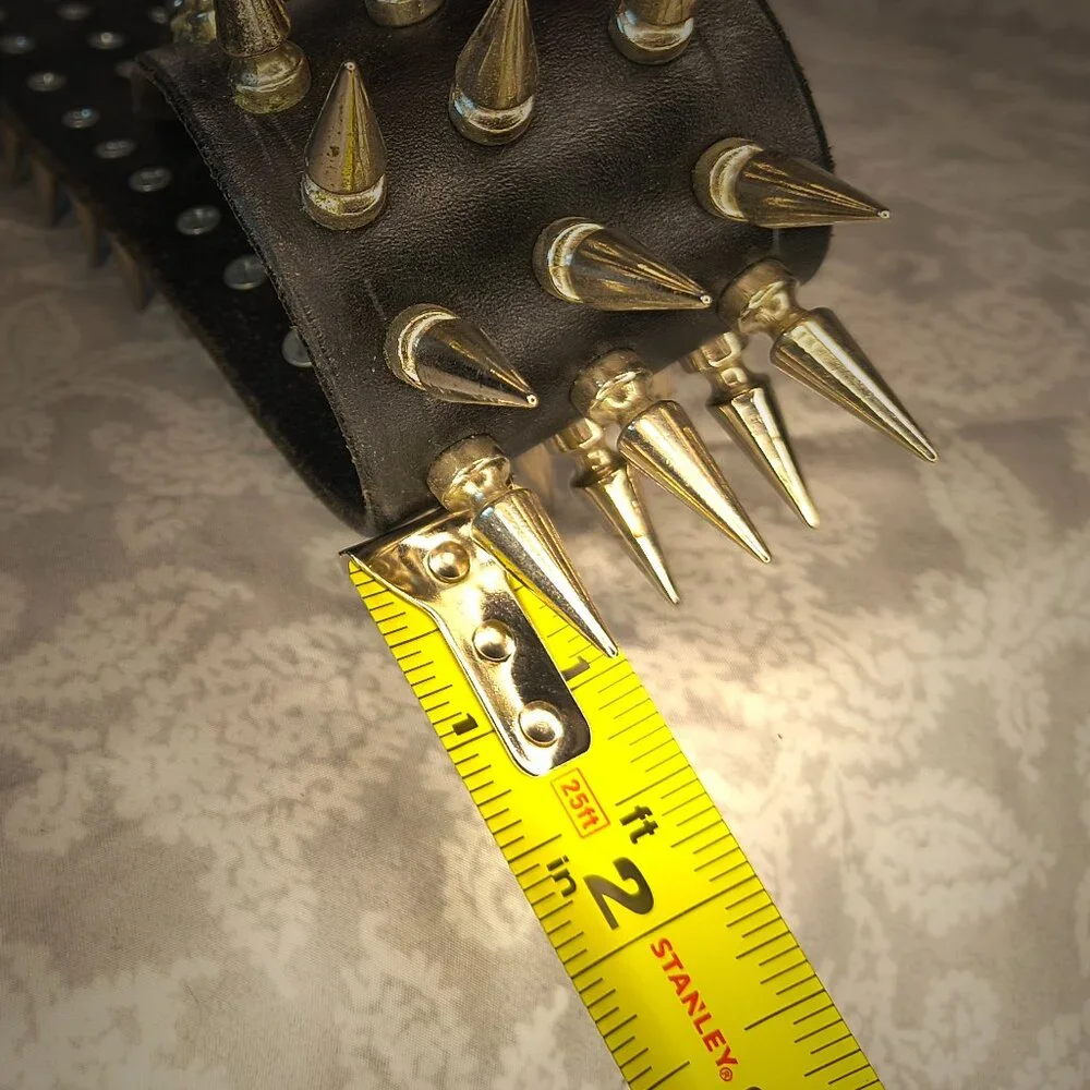 Handmade leather 2.5" with 3 row 1" spike Metal Devastation custom guitar strap - Picture 6 of 11